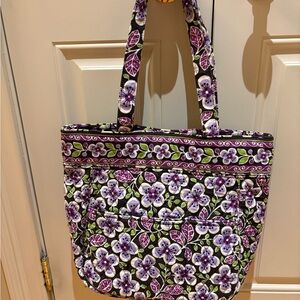 Vera Bradley tote. Floral Purple and Green Women's Bag. Size is 15.5 X 13.